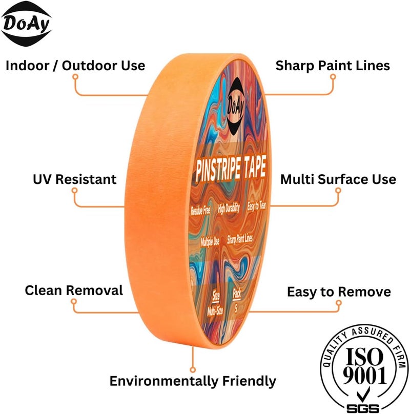 DOAY 5 Rolls Pinstripe Tape - Masking Tape 1/16", 1/8", 1/4", 1/2", 3/4" - Thin Painters Masking Automotive Tape for DIY, Car, Auto, Paint, Art, Tumblers (Orange) - Image 2